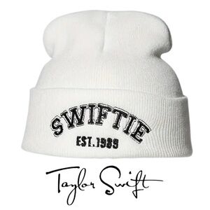 Taylor Swift Swiftie Embroidered Beanie Hat White Acrylic Knit